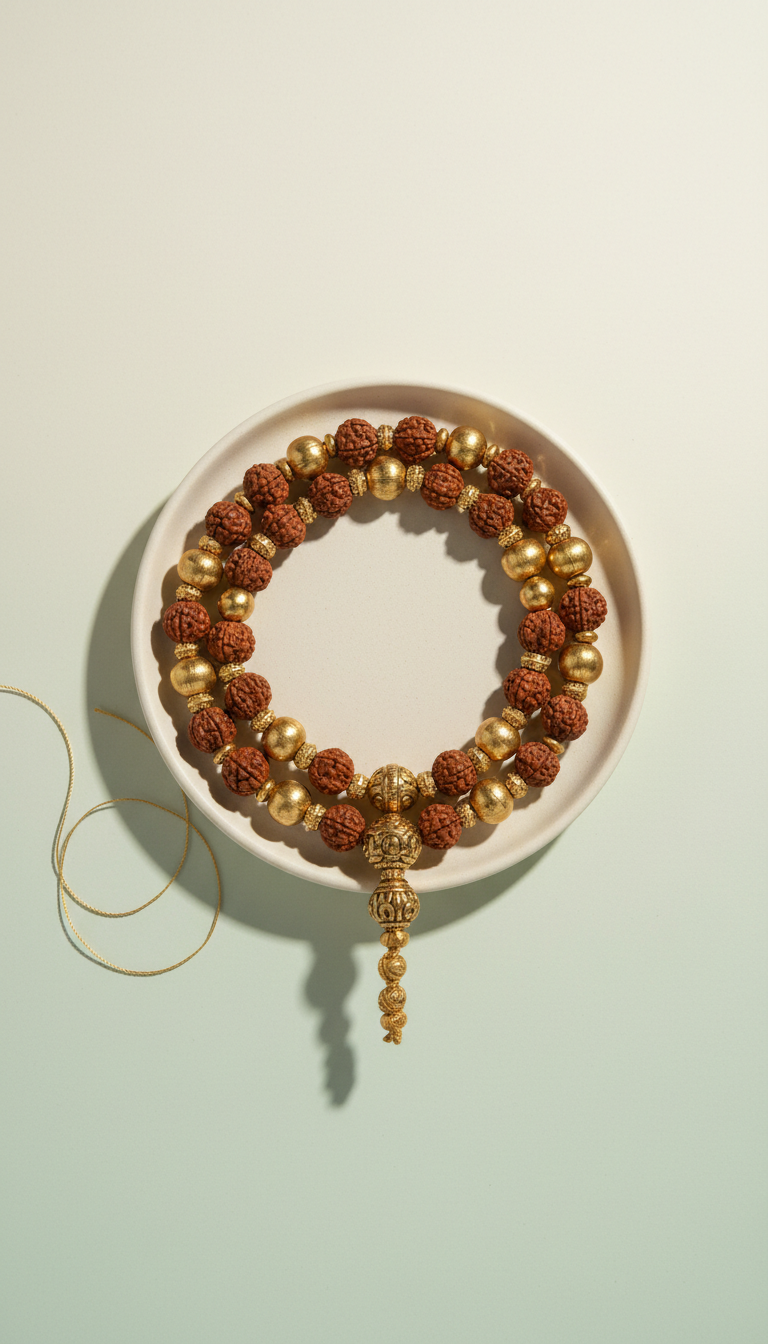 Rudraksha and Gold Meditation Mala